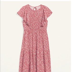 Midi dress flutter sleeves smocked
